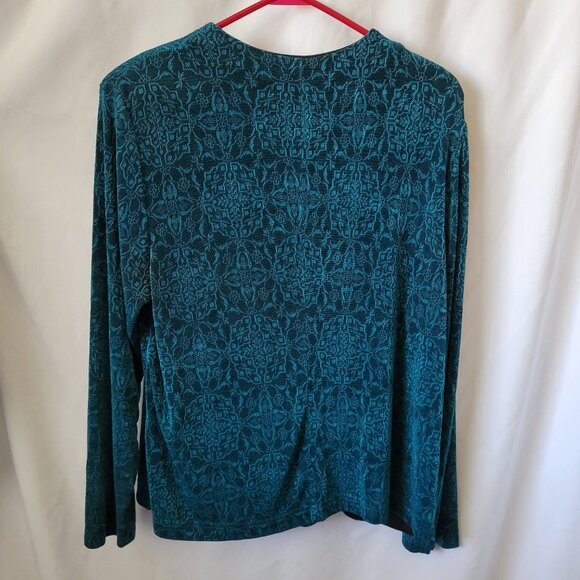 Vtg Ronni Nicole II Sport 1X Plus Blouse Tapestry shoulder pads turquoise EUC - Picture 10 of 11